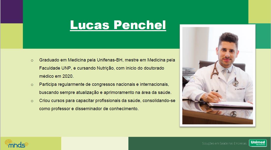 Imagem com a foto e o curriculo do palestrante
